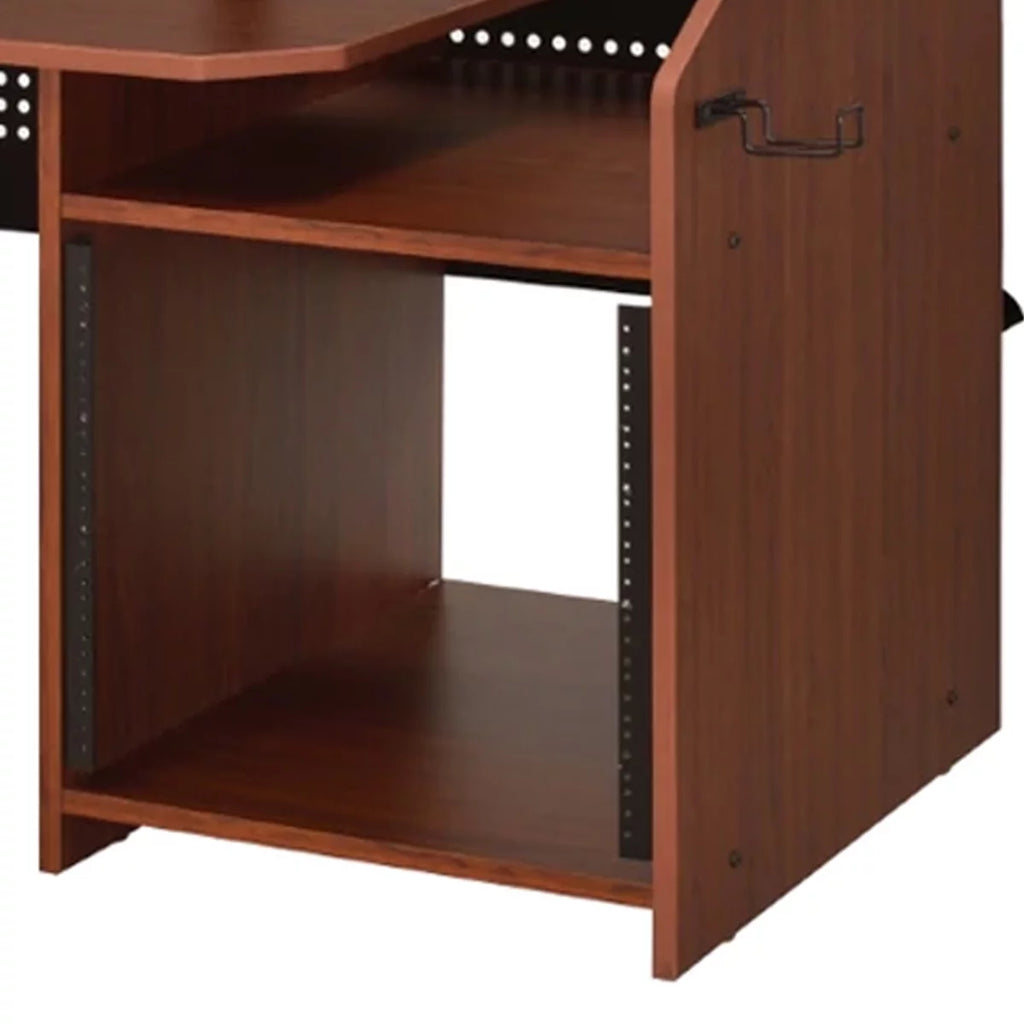 71 Inch Wood Music Desk Studio Workstation, 3 Shelves, Cherry Brown P7275