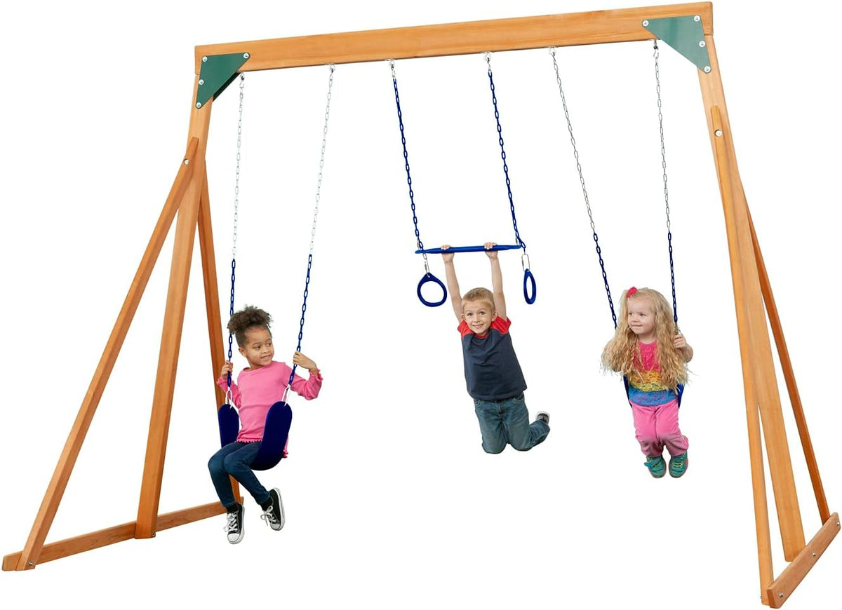 Cedar Wooden Backyard Swing Set with 2 Swings & 1 Trapeze G8625