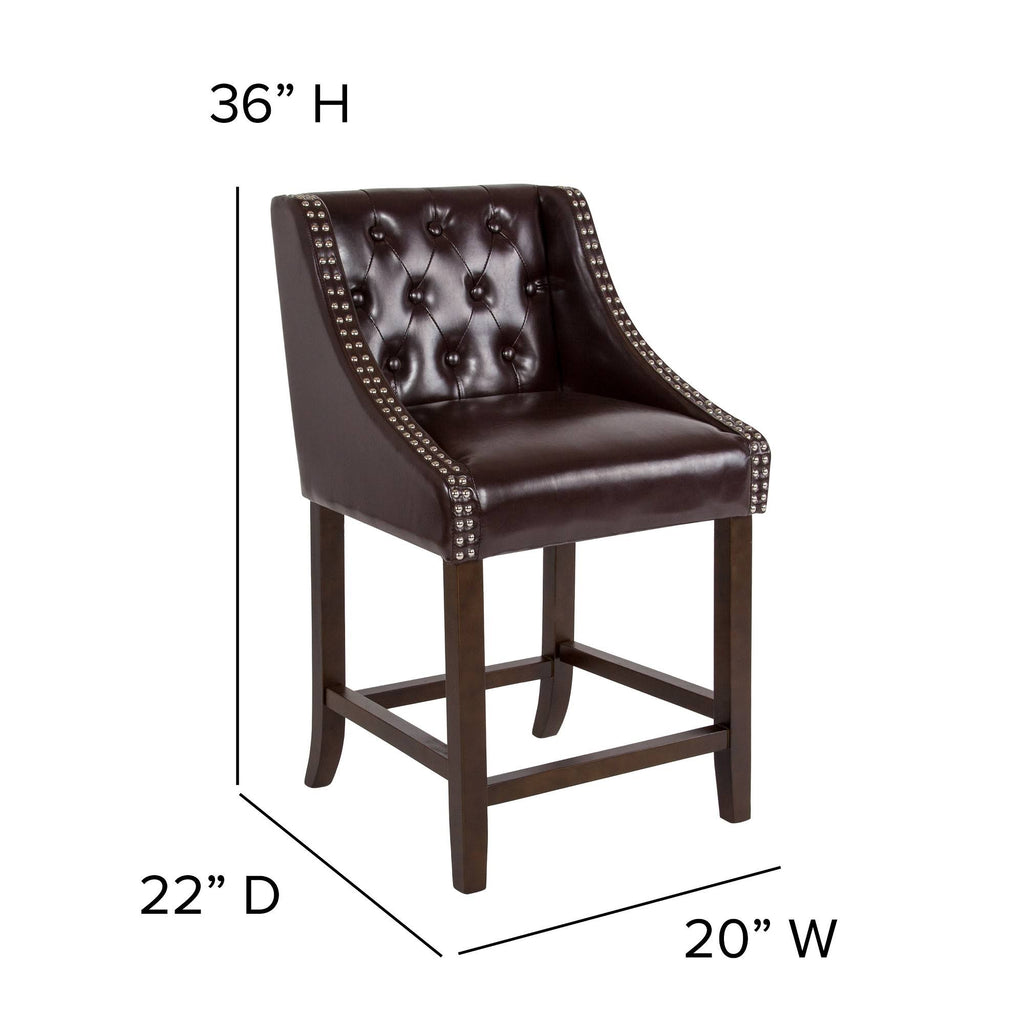 Tufted Walnut Counter Height Stool in Brown LeatherSoft D63798