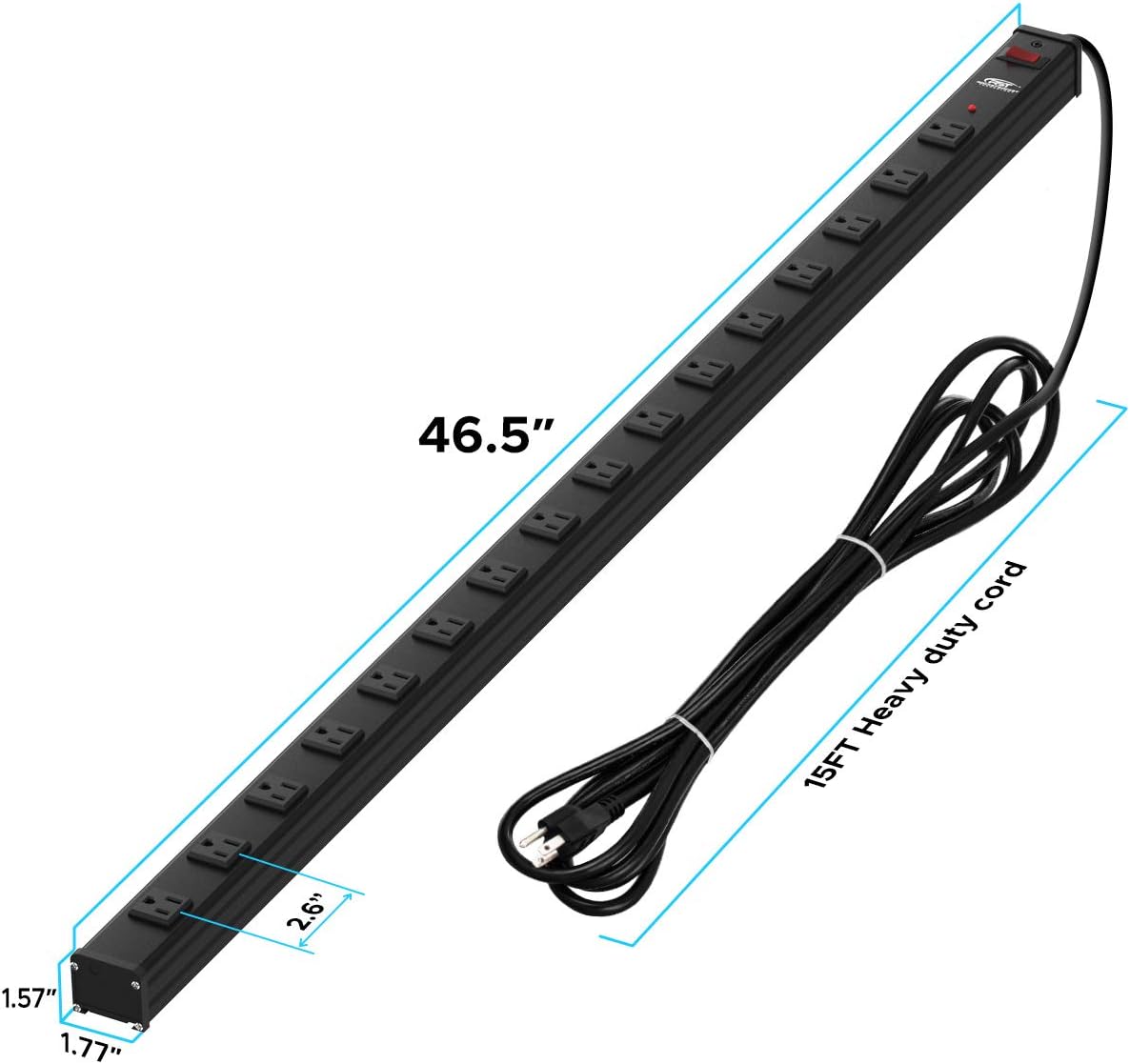 16-Outlet Surge Protector Power Strip with Circuit Breaker, 15 Feet, Pack of 2 U271