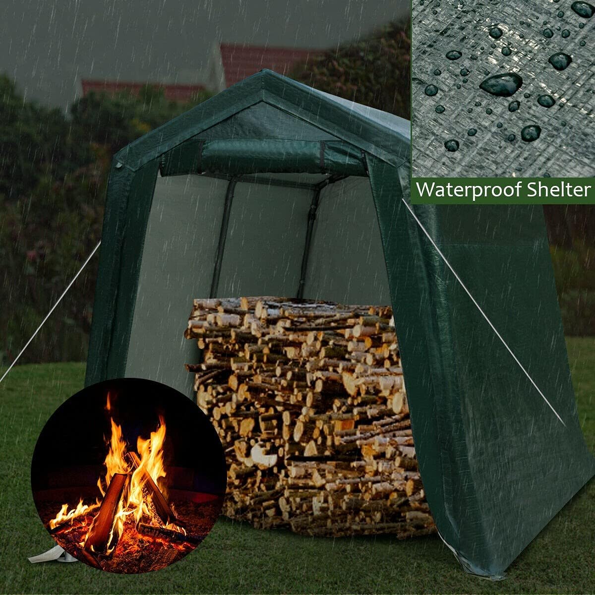7 Ft x 12 Ft Outdoor Carport Shelter with Metal Frame and Waterproof Cover N1892