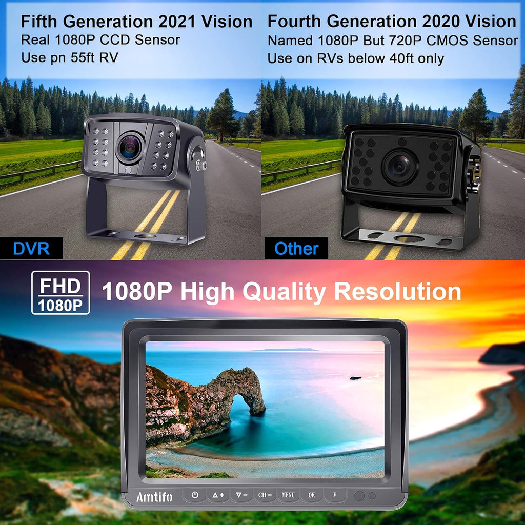 Wireless Backup Camera HD 1080P 2 Rear View Cameras 7 Inch DVR Monitor System J68187
