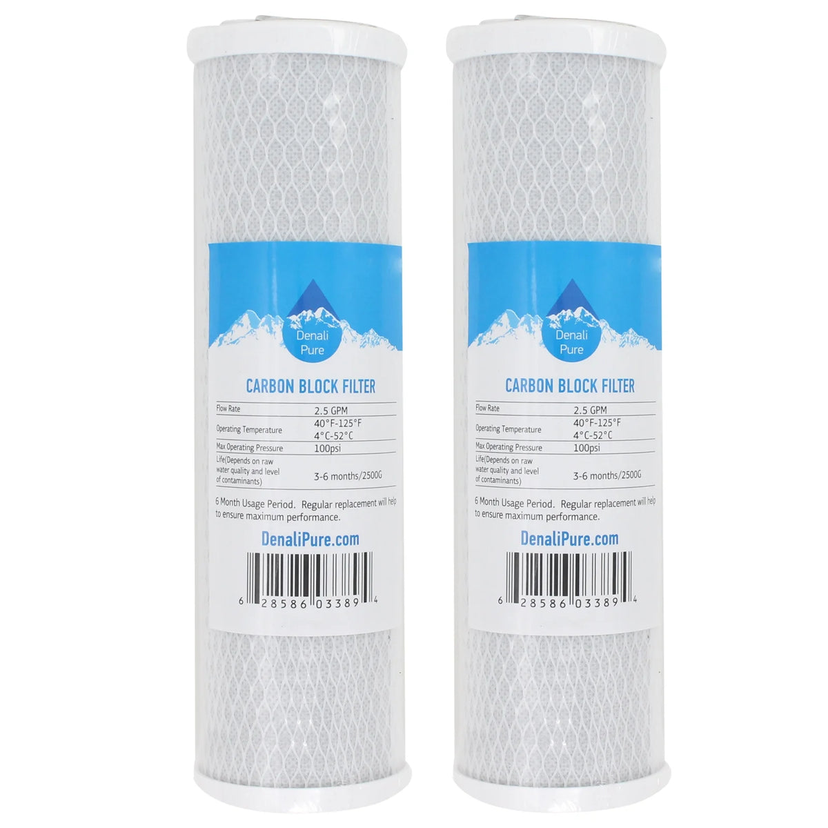 2-Pack Universal 10 inch Activated Carbon Block Filter F63987
