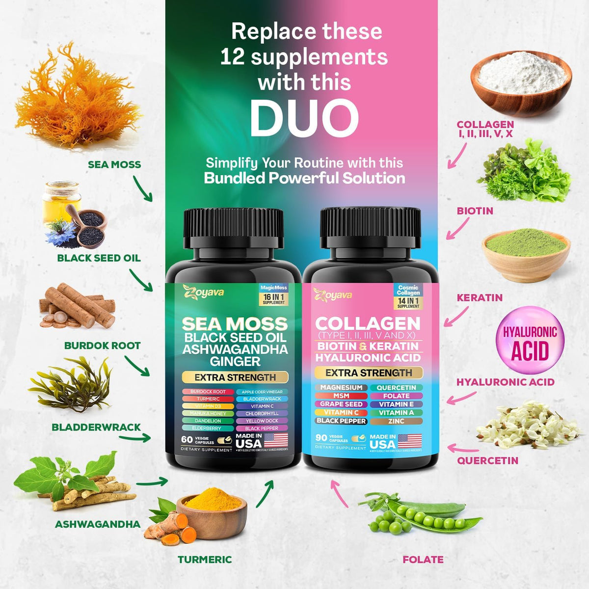 Sea Moss Collagen Saffron Supplement Bundle - 30 Day Supply B45311