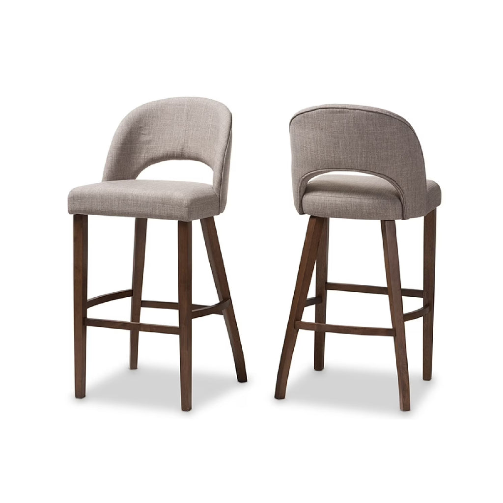 Light Grey Fabric Upholstered Wood Bar Stool Set of 2 A43628