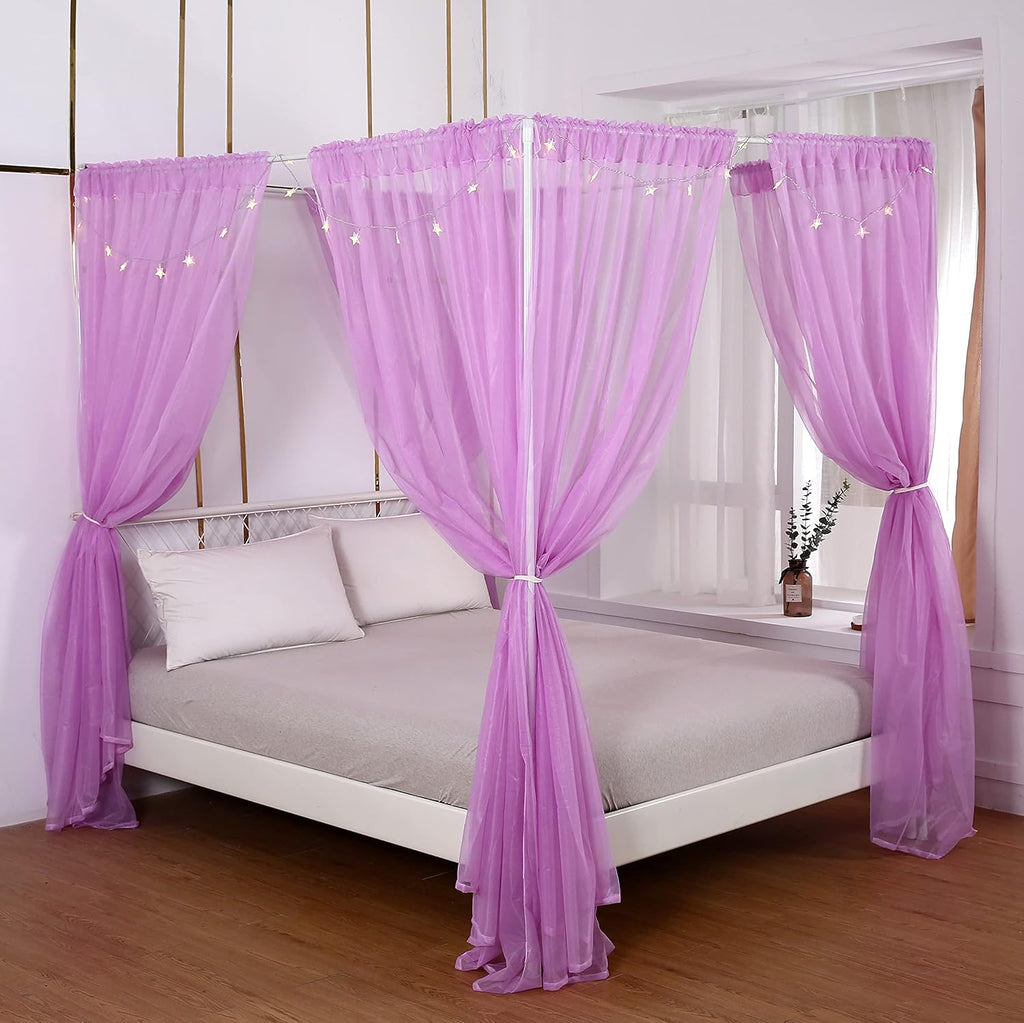 White Sheer Canopy Bed Curtains Set, 8 Panels, Full/Queen B2846