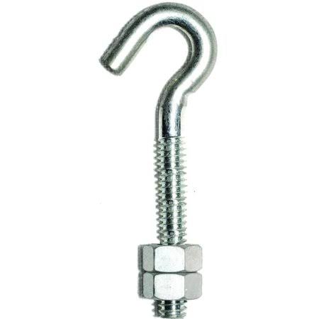 Hook Bolt with Nut 1/4 by 2-5/8 inch Zinc Plated Steel (Case of 10) A33258