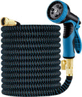 150ft Expandable Garden Hose with 3/4" Solid Brass Fittings and 9 Function Water Spray Nozzle, Blue & Black, Pack of 2 T843