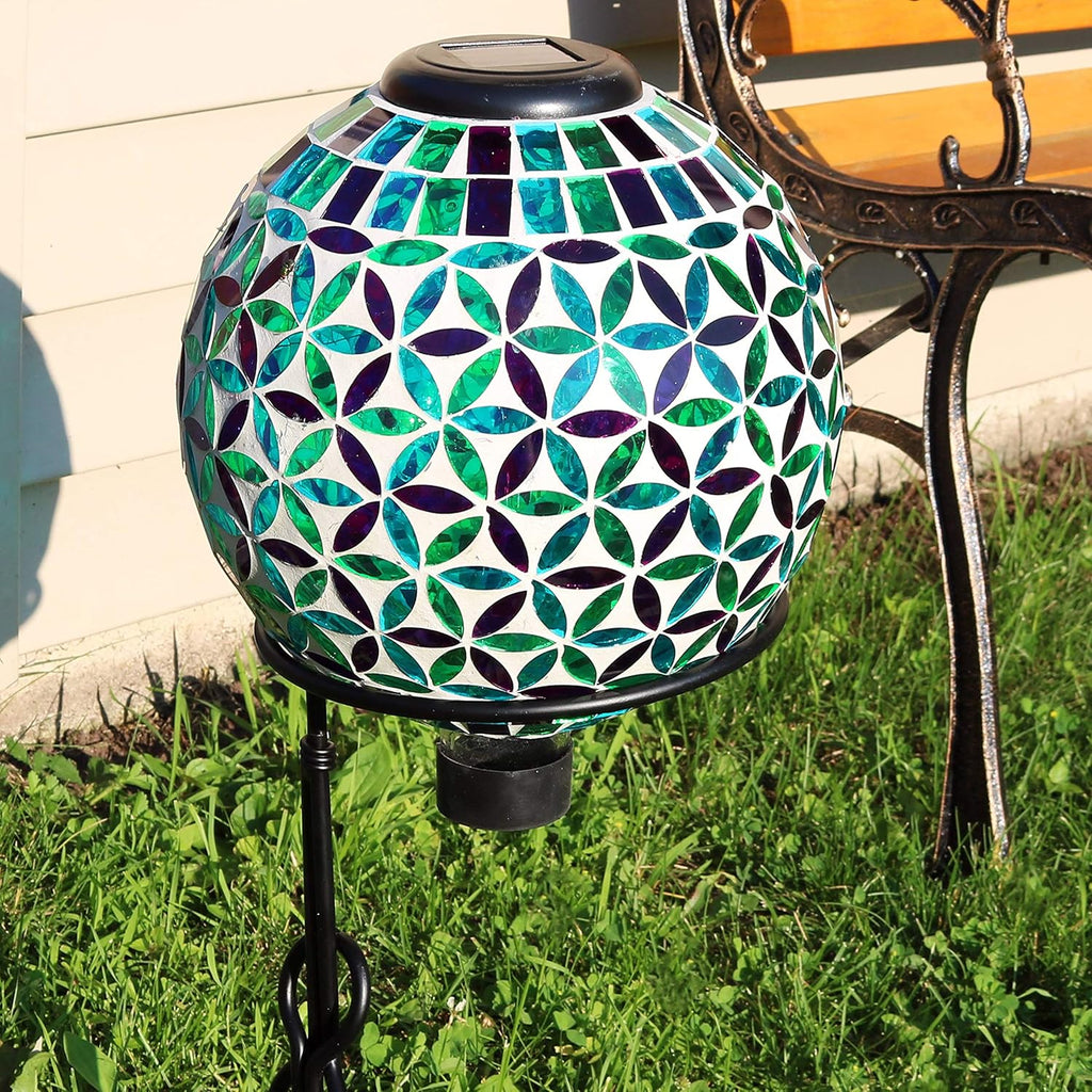 Blue 10-Inch Glass Mosaic Gazing Globe with Solar Light Z7860