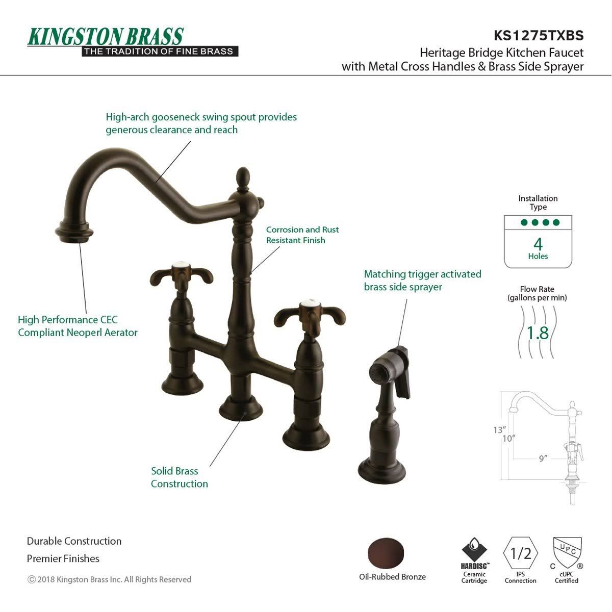 French Country 8-Inch Centerset Kitchen Faucet with Brass Sprayer Satin Nickel X3219
