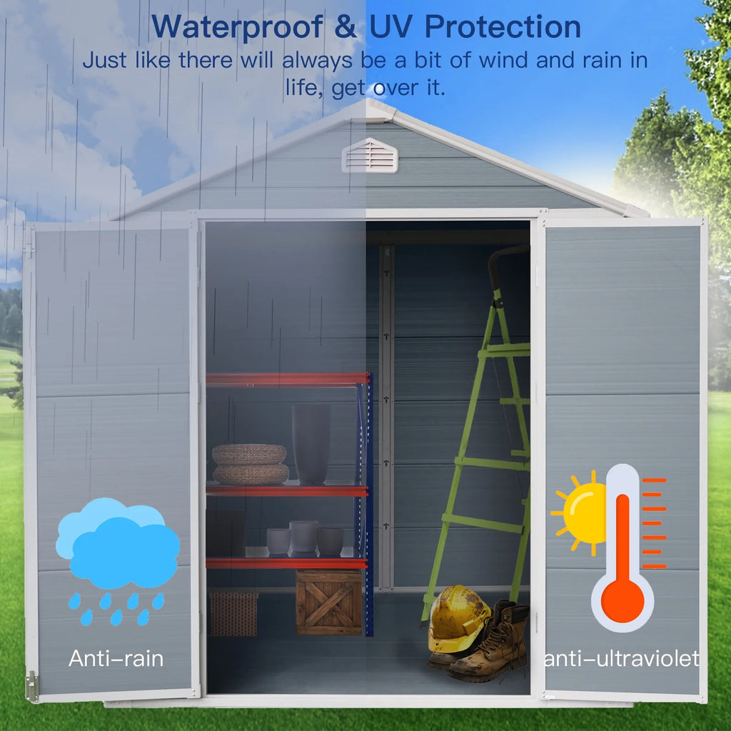 6x8 FT Plastic Resin Outdoor Storage Shed with Floor and Lockable Door V393525