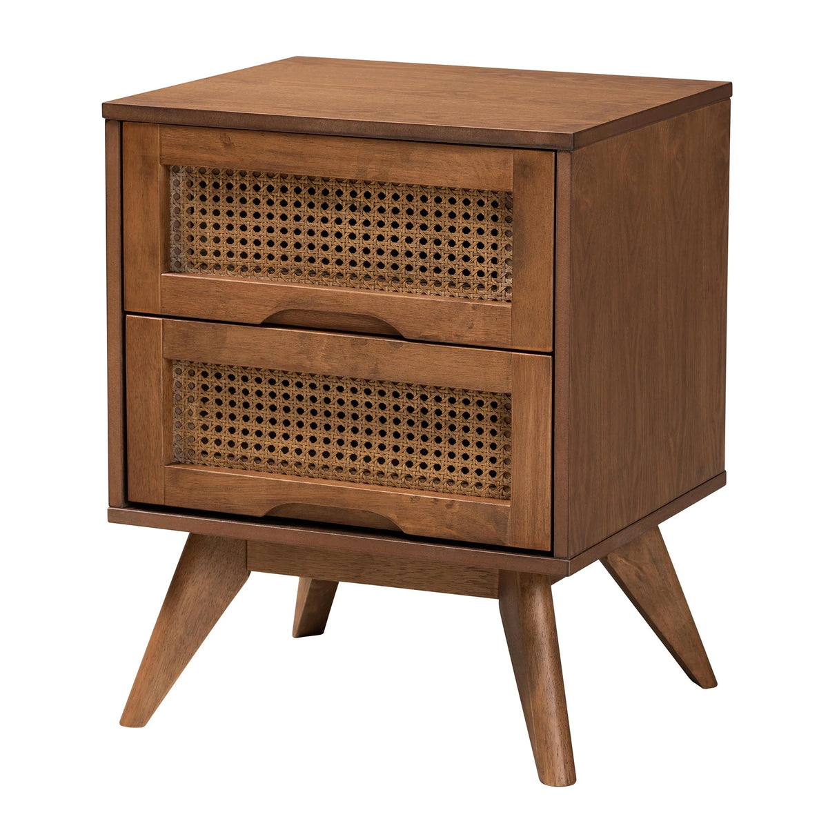 Walnut Brown Wood and Rattan Full Size 3-Piece Bedroom Set E684
