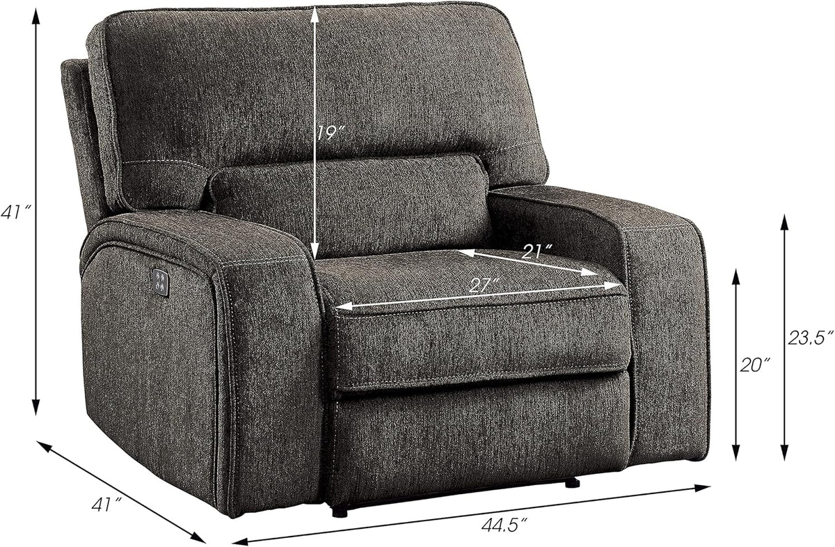 3-Piece Chenille Fabric Power Reclining Sofa Set, Chocolate Z6213