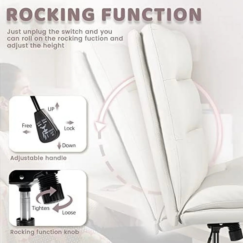 PU-Padded Armless Office Desk Chair No Wheels White C6320