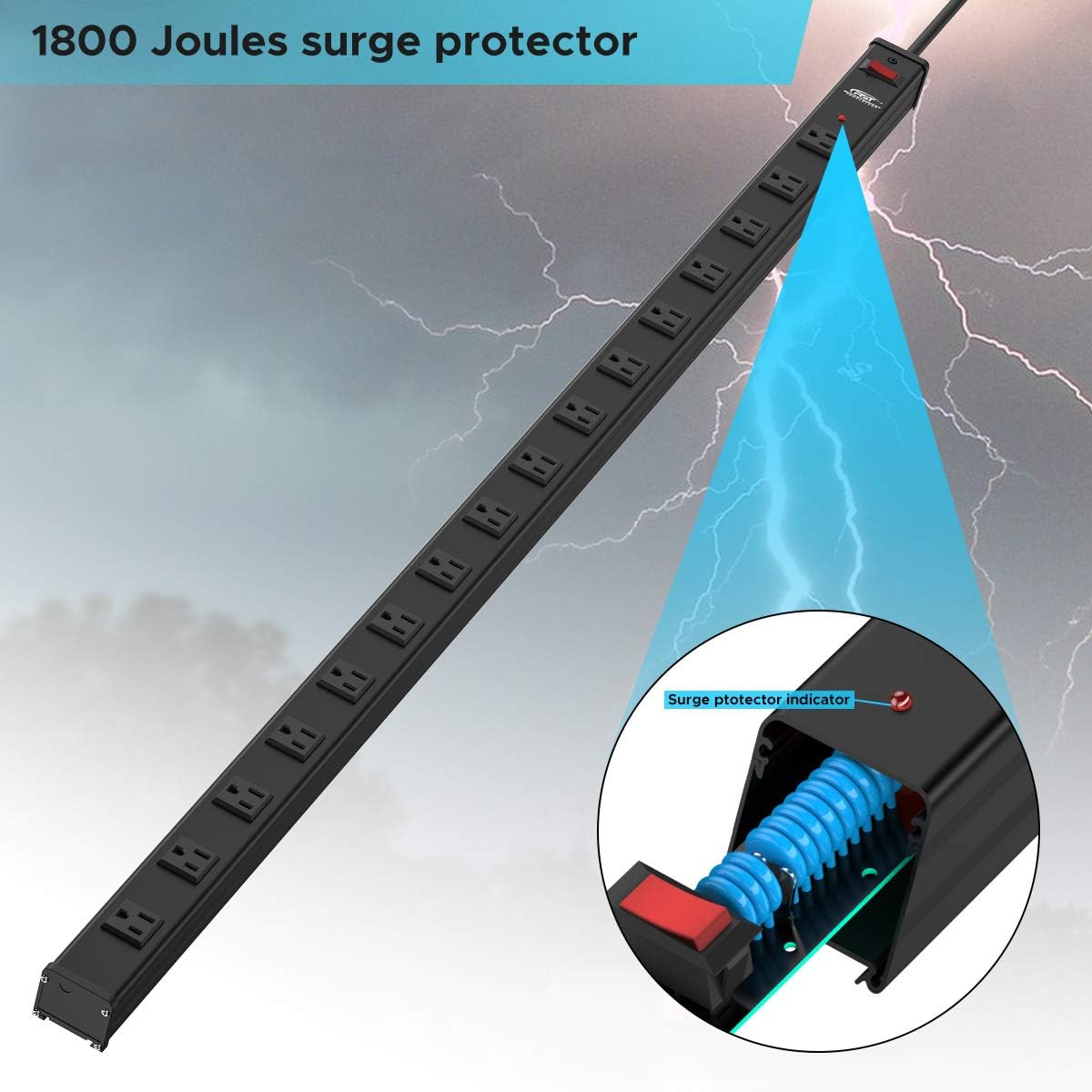 16-Outlet Surge Protector Power Strip with Circuit Breaker, 15 Feet, Pack of 2 U271