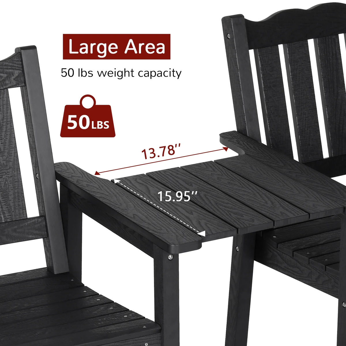 Black HIPS Adirondack Chairs Set of 2 with Connecting Tray H522