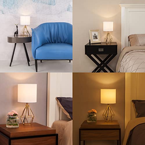 Set of 2 Gold Small Table Lamp with White Fabric Shade Q24966