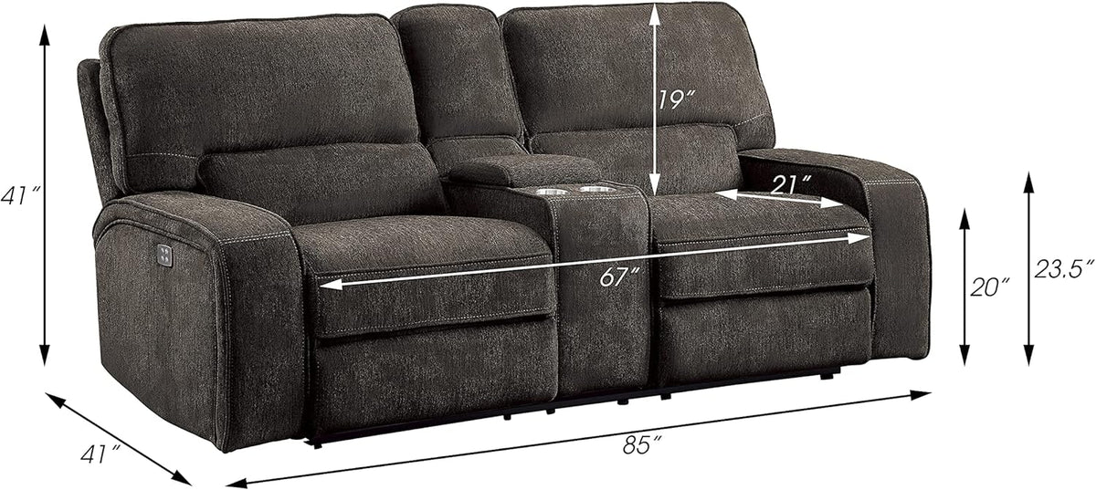 3-Piece Chenille Fabric Power Reclining Sofa Set, Chocolate Z6213