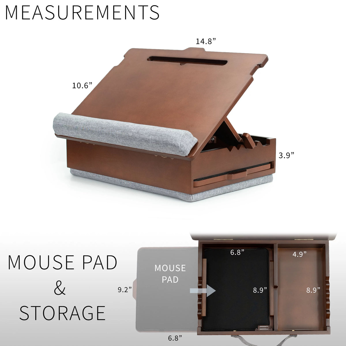 Wooden Tilting Lap Desk with Internal Storage and Mouse Pad J268