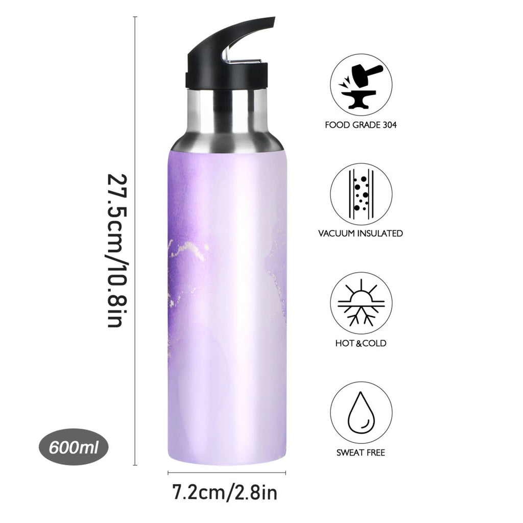 Purple Marble Stainless Steel Insulated Water Bottle with Straw Lid W54810