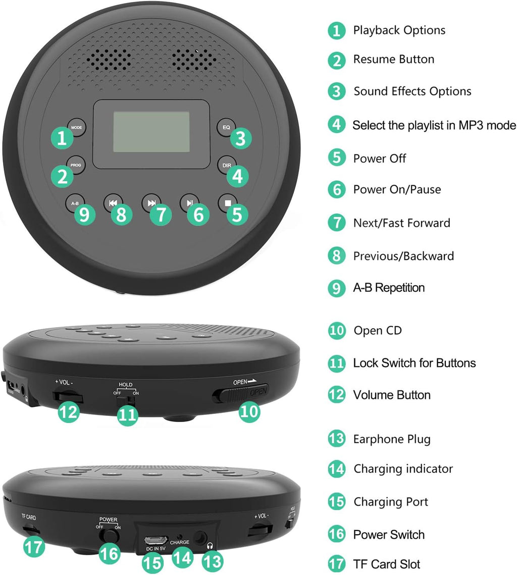 Portable CD Player with Built-in Speakers, Headphones, Pack of 2 O651