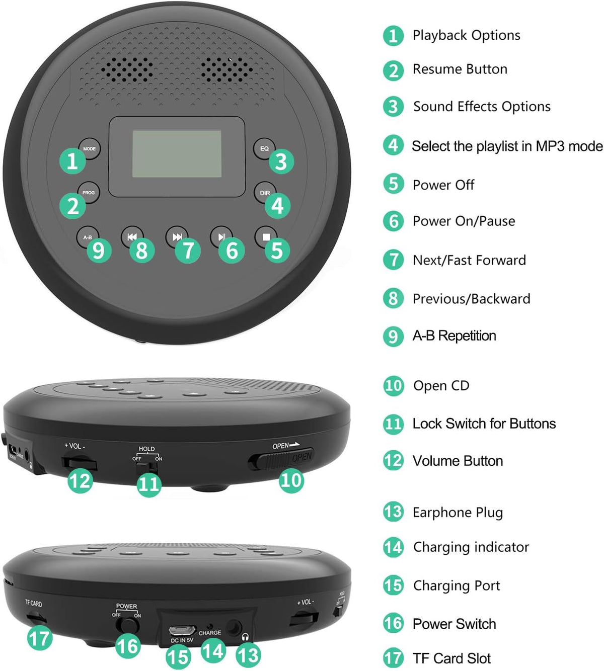 Portable CD Player with Built-in Speakers, Headphones, Pack of 2 O651