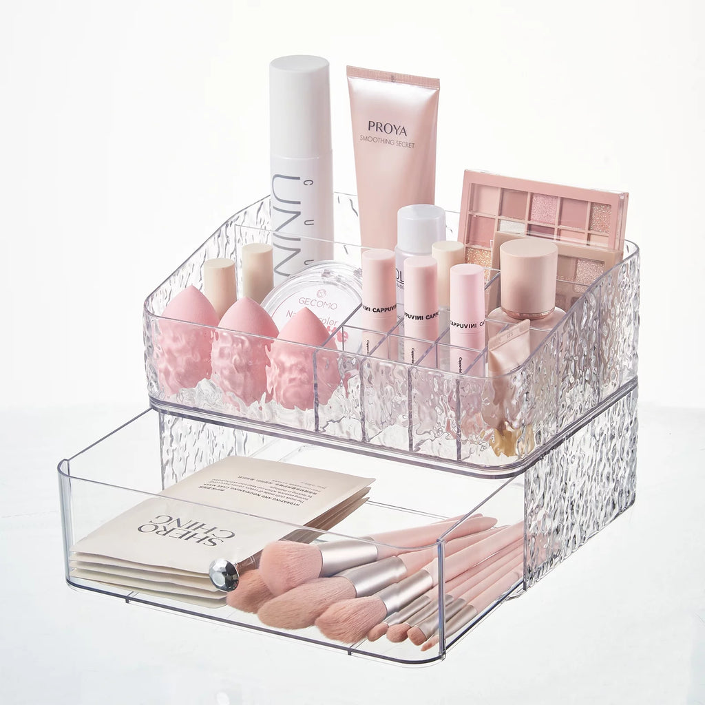 Makeup Storage Organizer with 1 Drawer Set of 2 F536