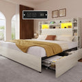 Black Queen Bed Frame with Bookcase Headboard and 4 Storage Drawers Q2693