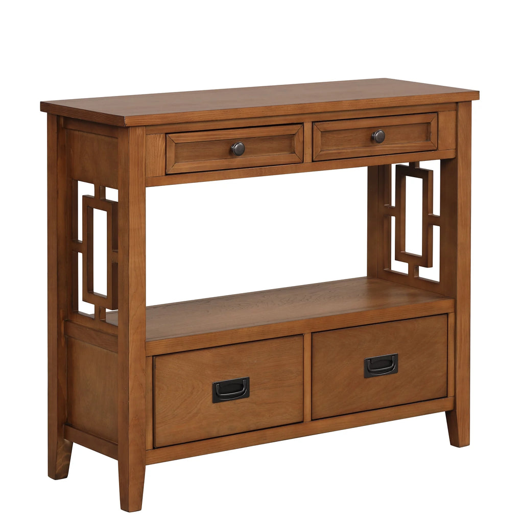 36'' Pine Wood Console Table with 4 Drawers & 1 Storage Shelf Y46442