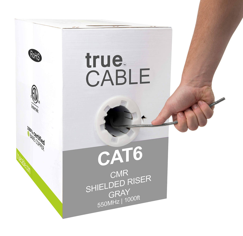 Cat6 Shielded Riser 1000ft Gray 23AWG Solid Bare Copper Bulk Ethernet Cable C6132