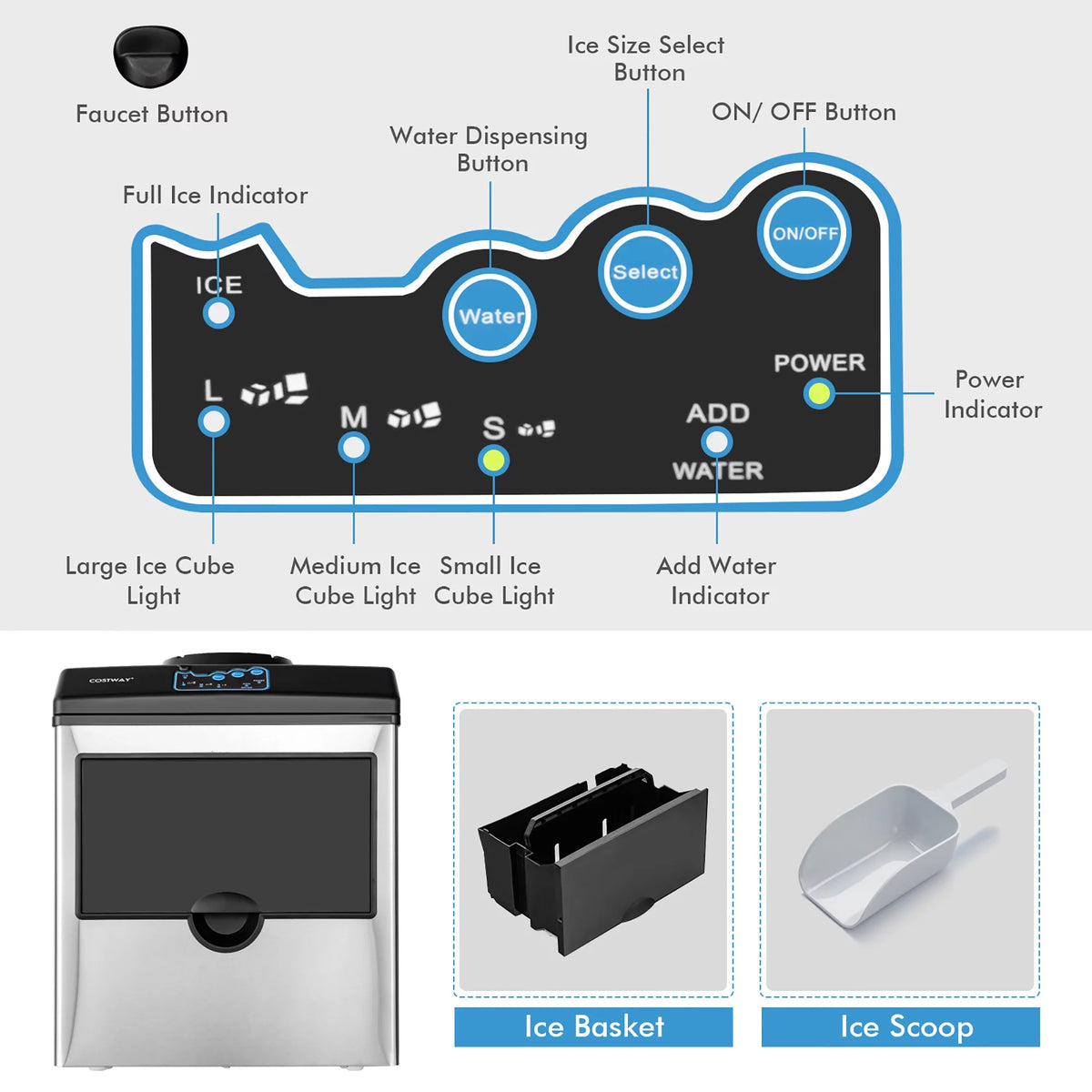 Stainless Steel Countertop Ice Maker Water Dispenser C921569
