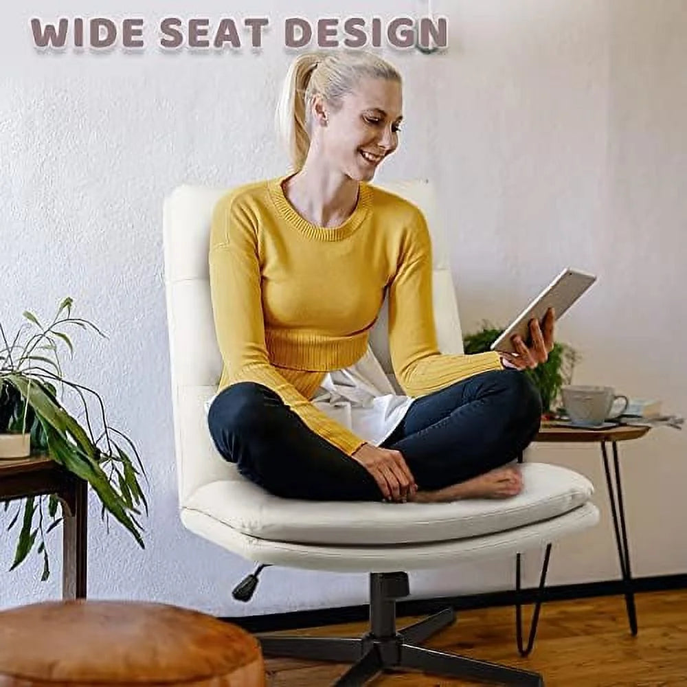 PU-Padded Armless Office Desk Chair No Wheels White C6320