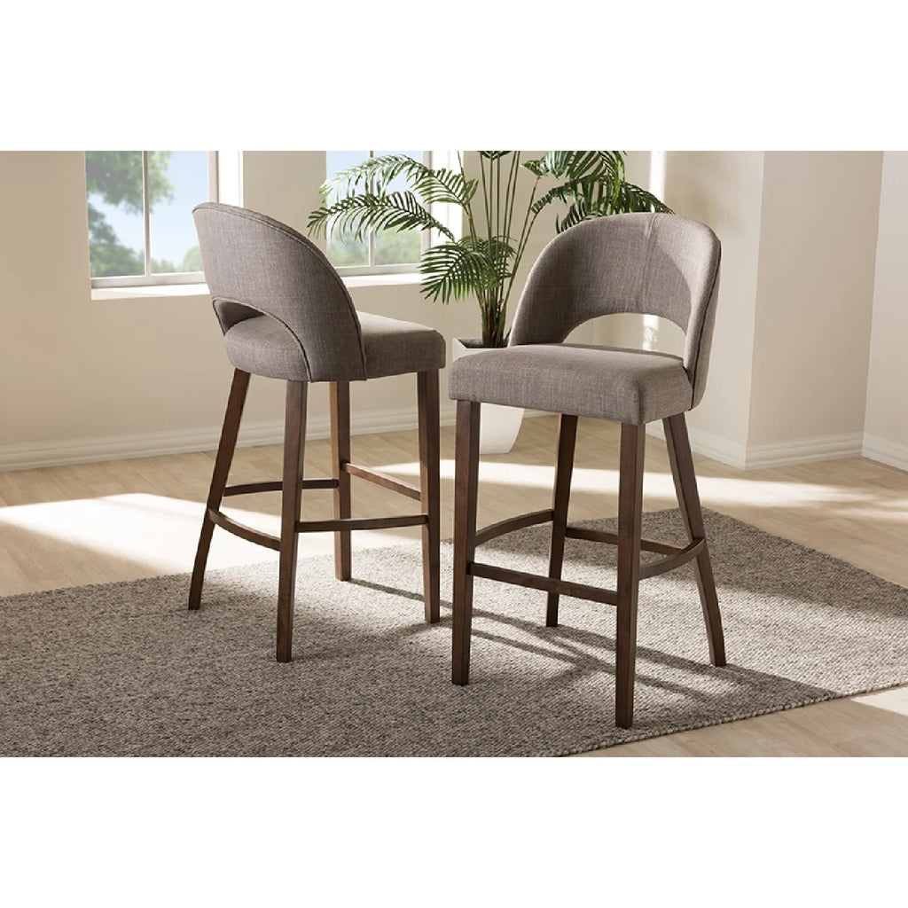 Light Grey Fabric Upholstered Wood Bar Stool Set of 2 A43628