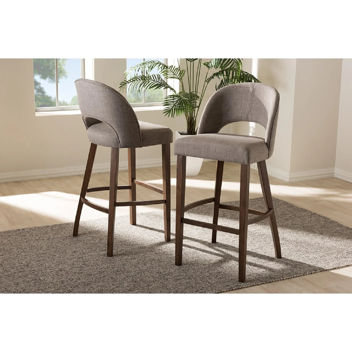Light Grey Fabric Upholstered Wood Bar Stool Set of 2 A43628
