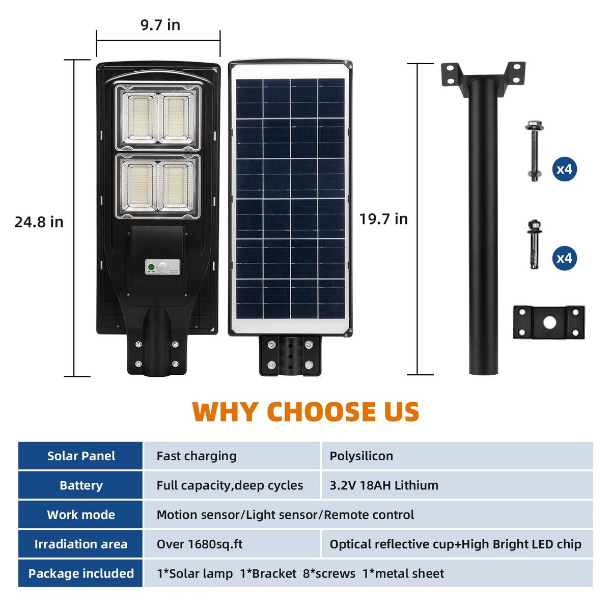 120W Solar Street Lights 12000 Lumens 18000mAH Battery 240LED Chips Waterproof K6698