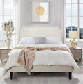 Full Size Linen Fabric Upholstered Platform Bed with Adjustable Headboard X2774