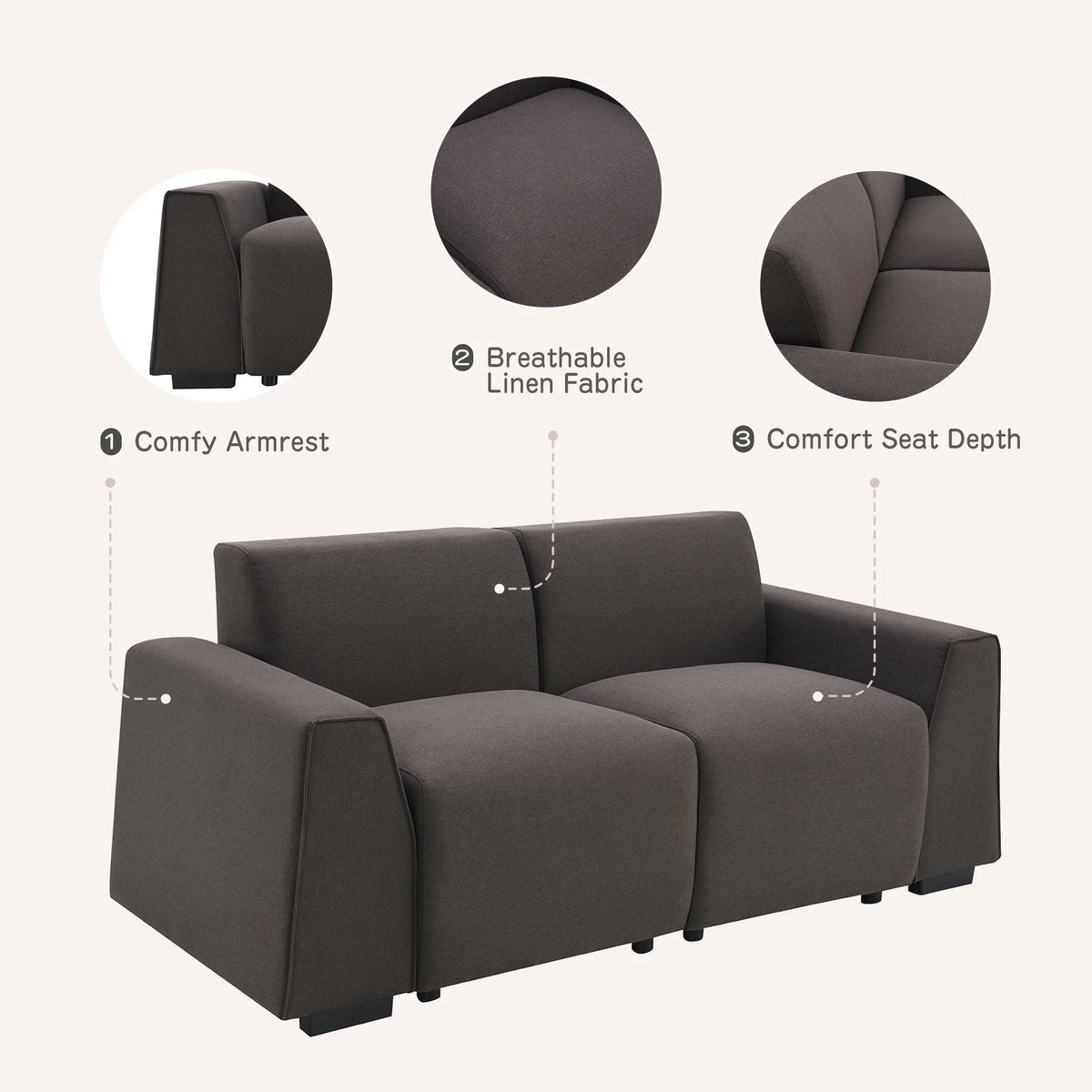 70" Linen Fabric 3 Seater Sofa with Wide Armrests X9558