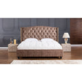 King Brown Platform Bed with Tufted Headboard B68117