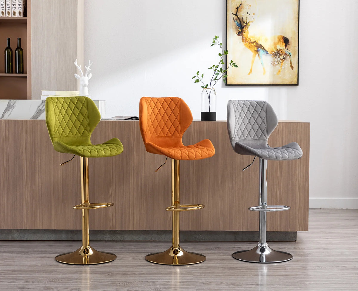 Orange Velvet Adjustable Swivel Bar Stools Set of 2 T3146