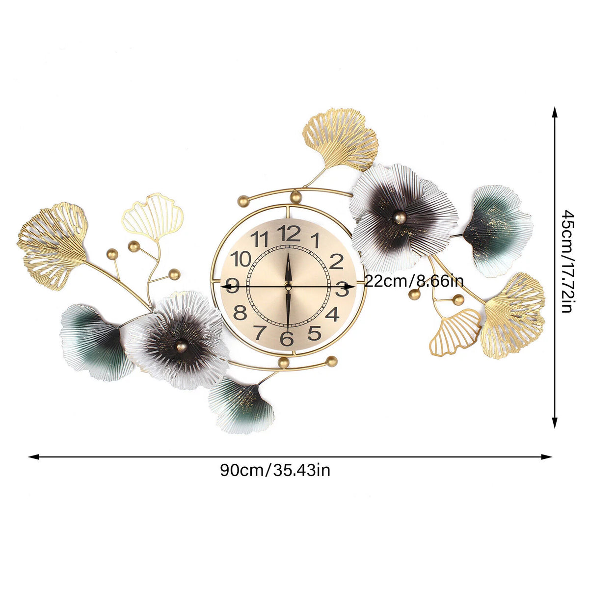 Ginkgo Leaf Wall Clock 90*45cm Mute Battery Operated Q99561