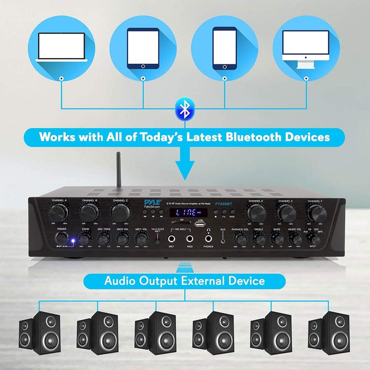 Wireless Bluetooth Stereo Receiver Amp 6 Channel 600Watt L30500