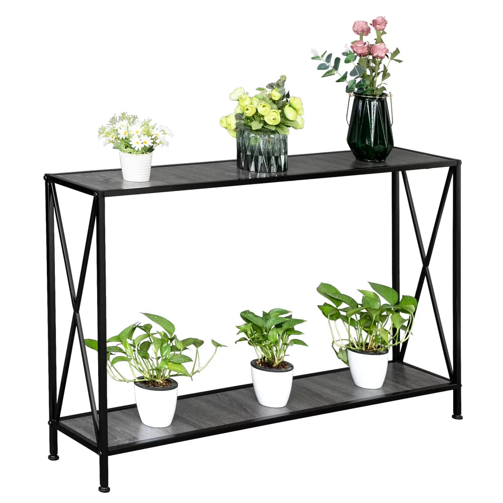 Gray 2-Tier Wood Console Table with Storage Shelf I241668