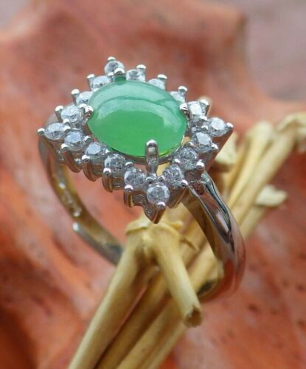 Icy Green Silver 925 Jadeite Cabochon Ring J448470