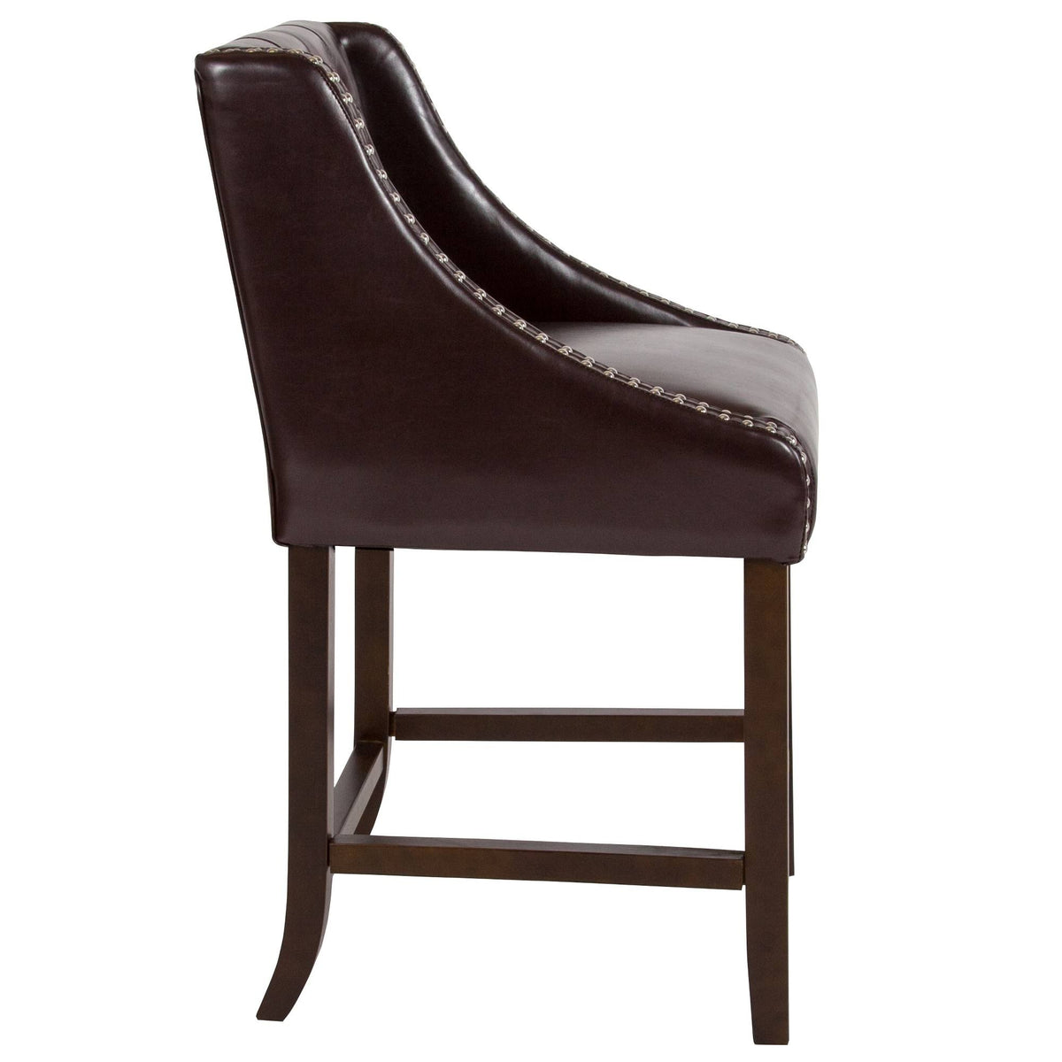 Tufted Walnut Counter Height Stool in Brown LeatherSoft D63798