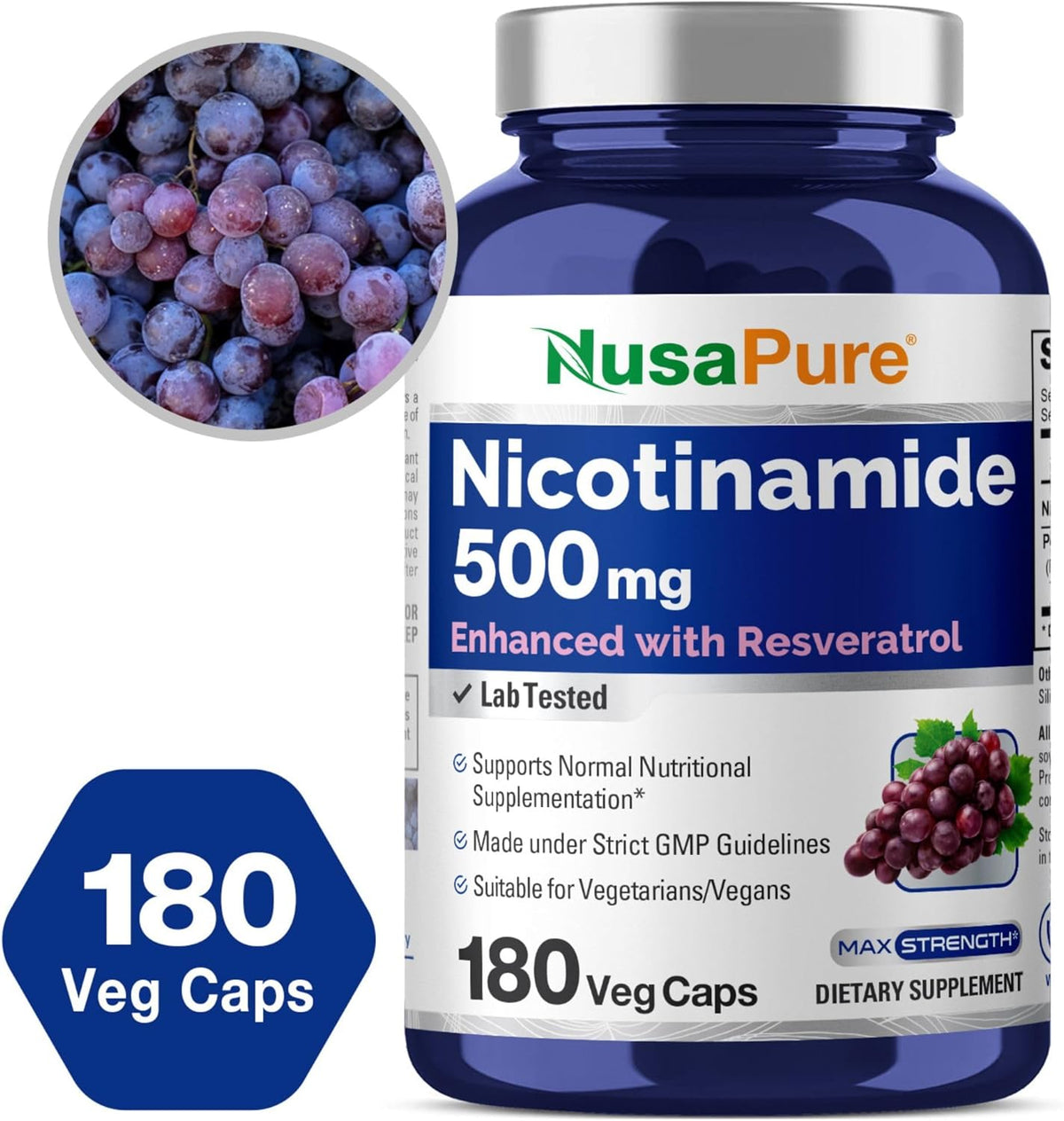 Nicotinamide with Resveratrol 500 mg 180 Vegetarian Caps C940