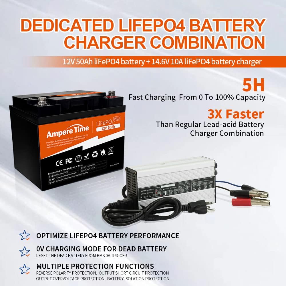 12V 50Ah LiFePO4 Battery with 14.6V 10A Charger Z626