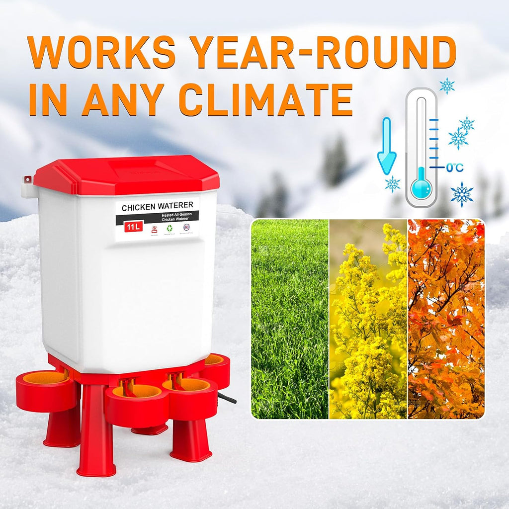 Heated 11L Plastic Poultry Chicken Waterer D478147
