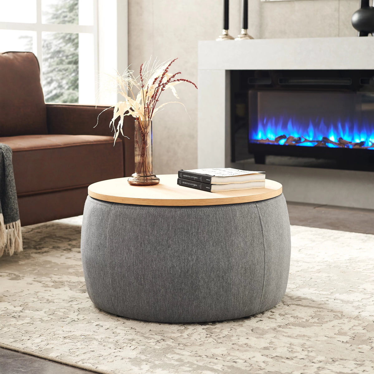 Dark Gray Round Storage Ottoman L22244