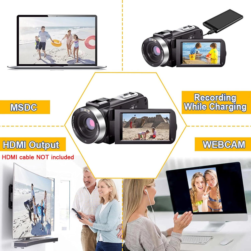 Video Camera Camcorder Full HD 1080P 30FPS 24.0 MP IR Night Vision 3.0 Inch IPS Screen 16X Zoom with 2 Batteries C6948