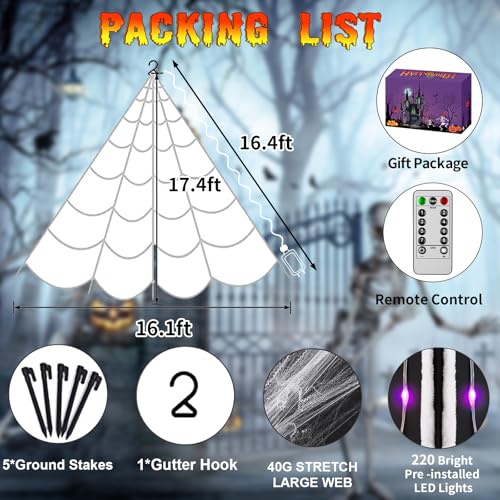 16.4Ft 220 LED Lighted Spider Web Lights with 8 Modes Waterproof Timer R405